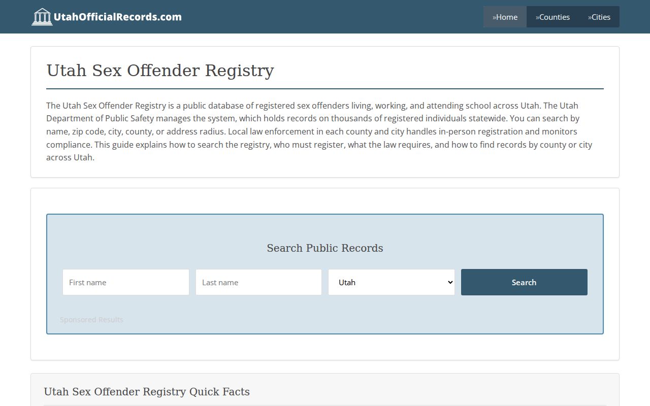 Salt Lake City people search in official Utah offender registry records