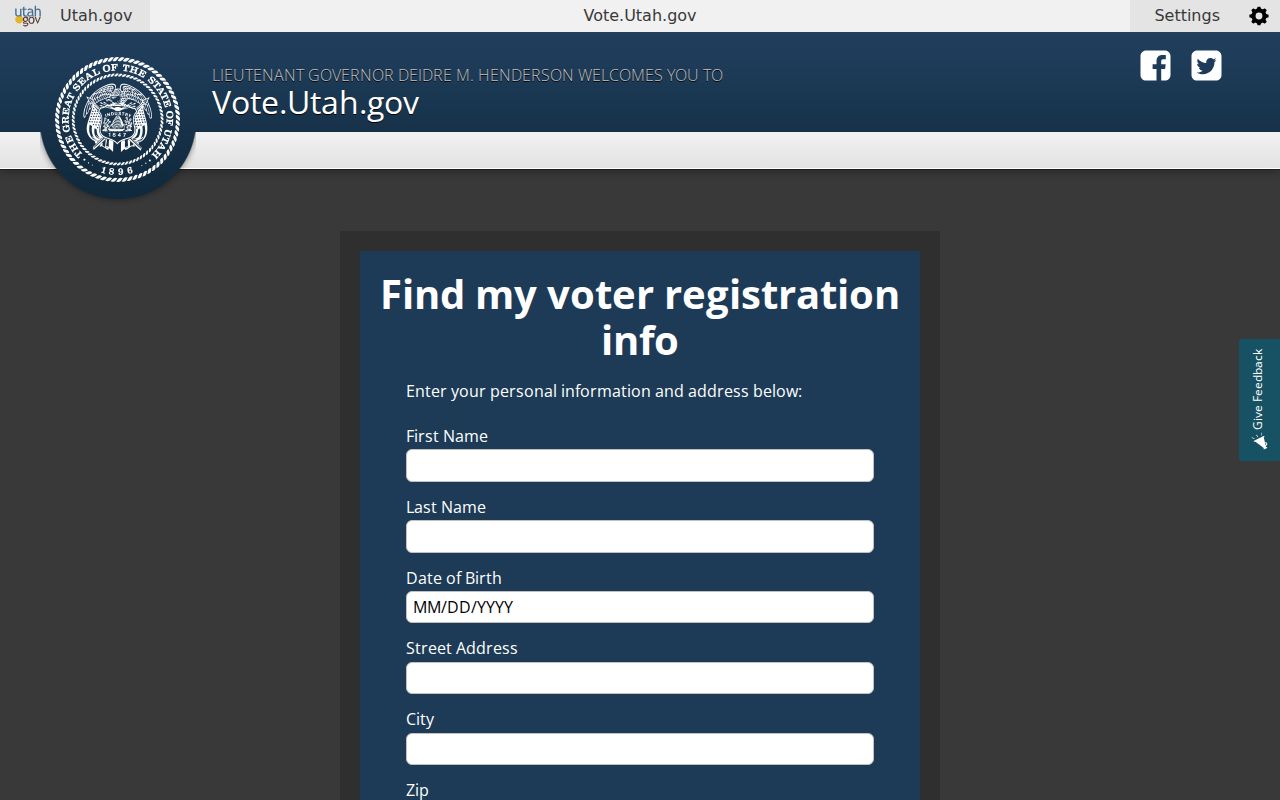 Salt Lake City voter registration status search fields